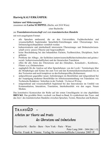 TransÜD - Arbeiten zur Theorie und Praxis des Übersetzens