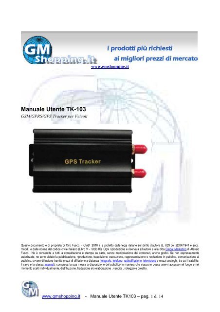 Manuale TRACKER GPS TK103 (ita) - Global Marketing srl