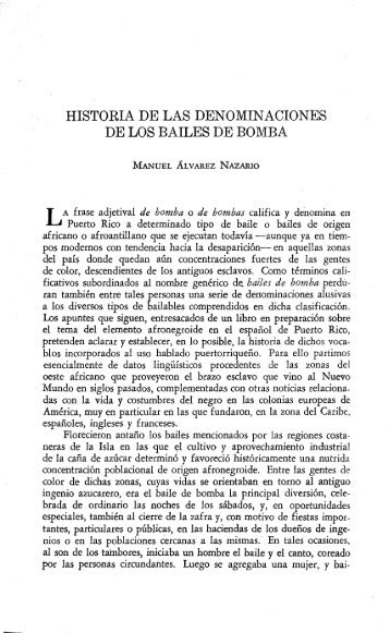 historia de las denominaciones de los bailes de bomba - Revista de ...