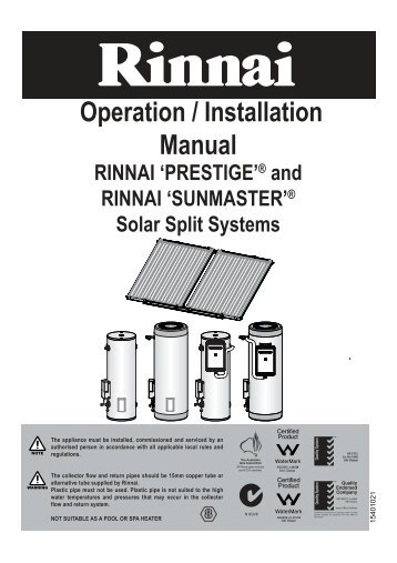 Rinnai Sunmaster Gas Manual - Pivot Stove & Heating