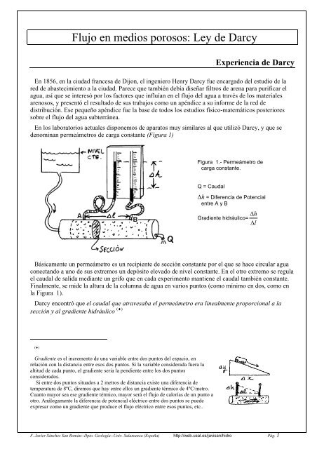 Flujo en medios porosos: Ley de Darcy - foro agua