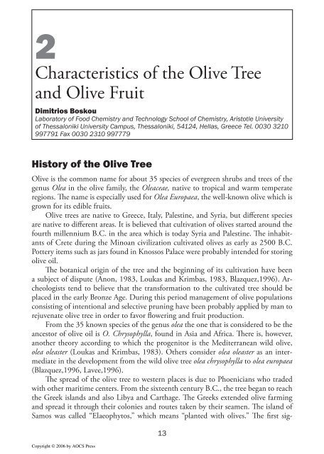 Characteristics of the Olive Tree and Olive Fruit