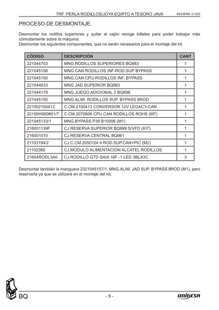 INSTRUCCIONES DE MONTAJE KIT DE ... - Unidesa