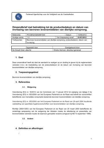 Omzendbrief met betrekking tot de productiedatum en datum ... - FAVV