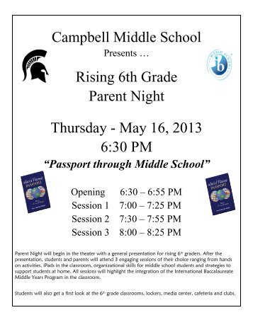 Campbell Middle School Rising 6th Grade Parent Night Thursday ...