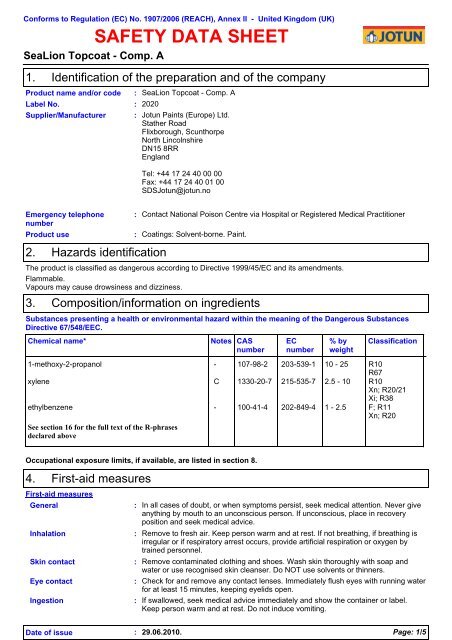 SAFETY DATA SHEET - SML Marine Paints