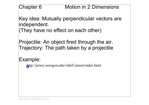 Chapter 6 Motion in 2 Dimensions - Iona Physics