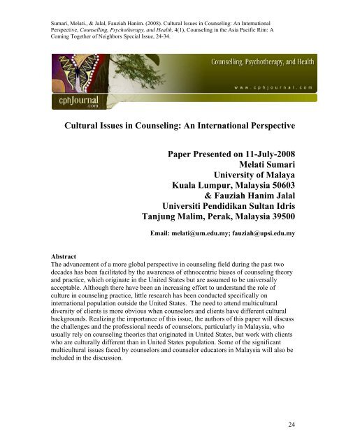 Cultural Issues in Counseling - Counselling, Psychotherapy and 