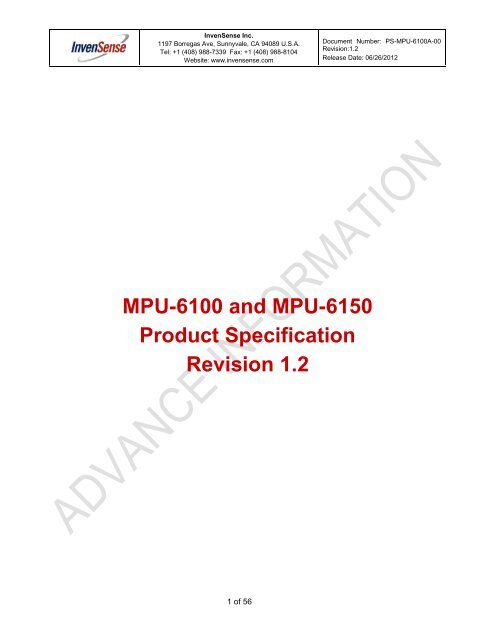 MPU-6100 and MPU-6150 Product Specification Revision 1.2