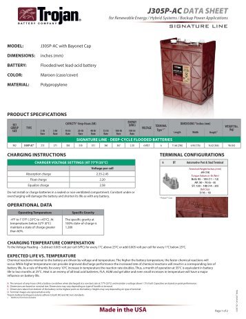 J305P-AC dAtA sheet - Trojan Battery Company