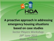 HDA approach to emergency housing - Housing Development Agency