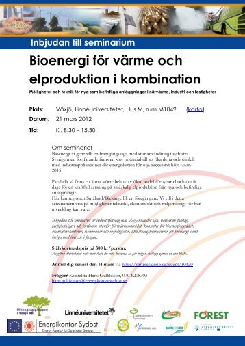 Inbjudan seminarium Bioenergi fÃ¶r vÃ¤rme och elproduktion i ...