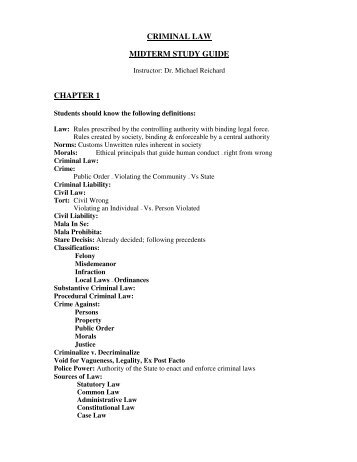 CRIMINAL LAW MIDTERM STUDY GUIDE CHAPTER 1