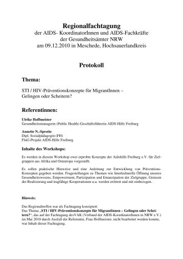 Protokoll - Verband der AidskoordinatorInnen NRW eV