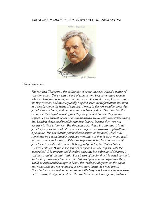 Criticism of Modern Philosophy by G K Chesterton