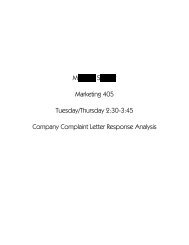 Sample Complaint Letter Response Analysis - Gremler.net