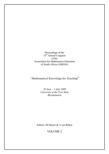 âMathematical Knowledge for Teachingâ VOLUME 2 - AMESA