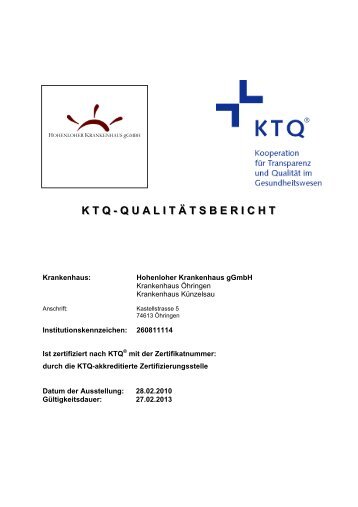 ktq - qualit ä tsbericht - Hohenloher Krankenhaus GmbH