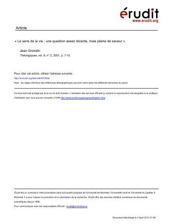 Le sens de la vie: une question assez récente, mais pleine de saveur