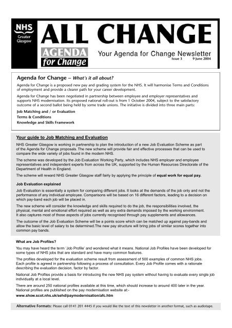 Agenda for Change â€“ What&rsquo;s it all about? - NHS Greater Glasgow 