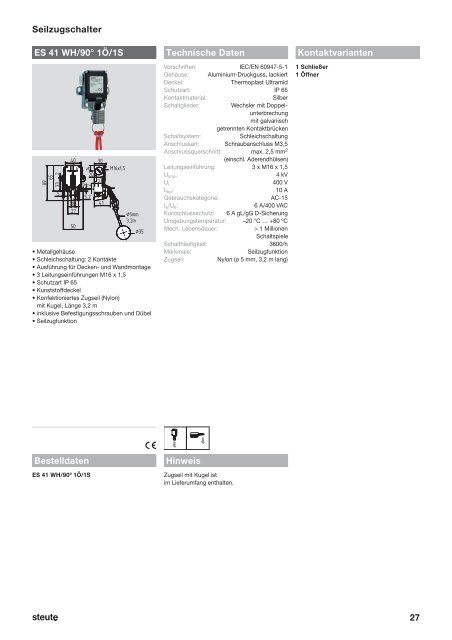 27 Seilzugschalter ES 41 WH/90Â° 1Ã/1S Bestelldaten ... - KASBASE