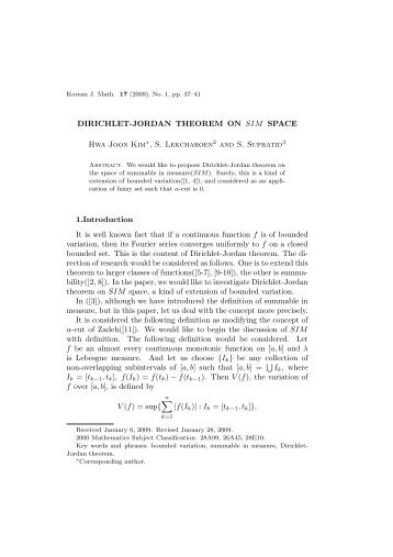 DIRICHLET-JORDAN THEOREM ON SIM SPACE Hwa Joon Kim ...