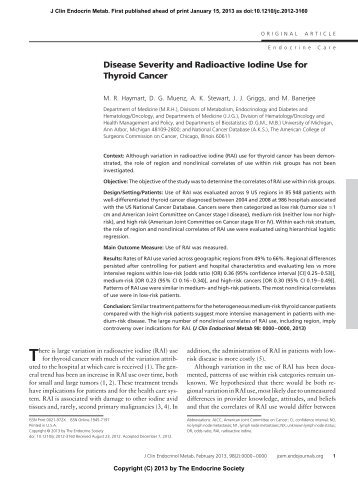 Disease Severity and Radioactive Iodine Use for Thyroid Cancer