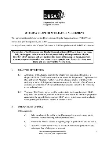 2010 dbsa chapter affiliation agreement - Depression and Bipolar ...