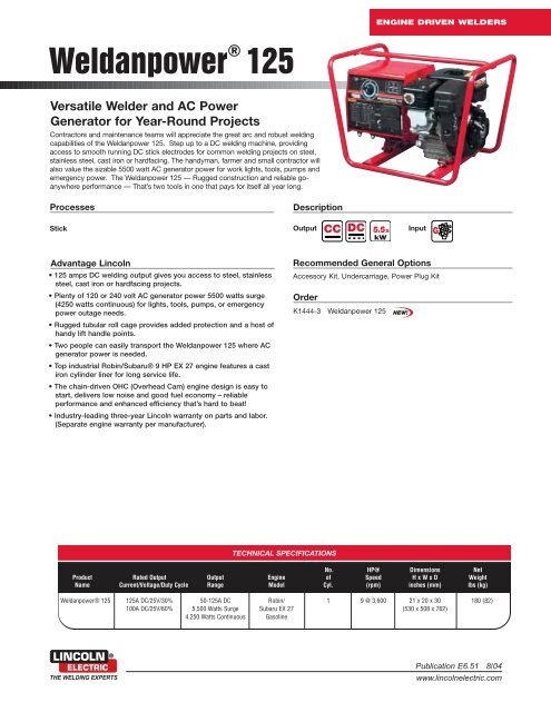 Engine Driven Welders: Weldanpower 125 - semirca, ca