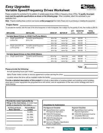 Variable Speed/Frequency Drives Worksheet - Idaho Power