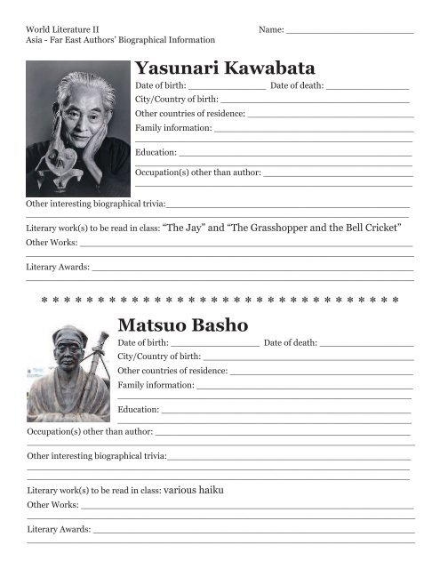 Yasunari Kawabata Matsuo Basho