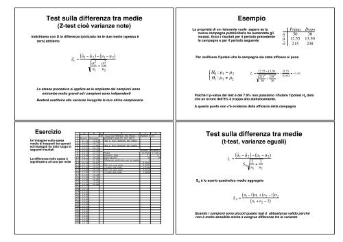 Inferenza e test statistici - Dipartimento di Economia e Statistica