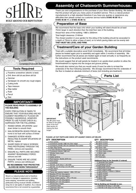Chatsworth Assembly Sheet.qxd - Taylors Garden Buildings