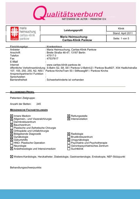 E-Mail : Maria Heimsuchung- Caritas-Klinik Pankow