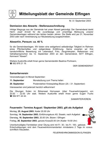 Mitteilungsblatt der Gemeinde Elfingen - Brugg-Online