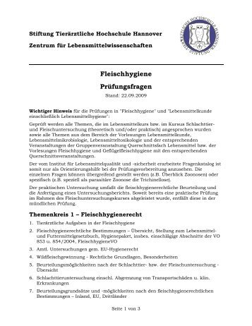 Fleischhygiene Prüfungsfragen - Tierärztliche Hochschule Hannover