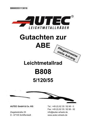 Gutachten zur ABE B808 - AUTEC GmbH & Co. KG