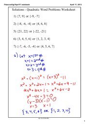 Solutions Quadratic Word Problems Worksheet 1) {7, 9} or {9, 7} 2 ...