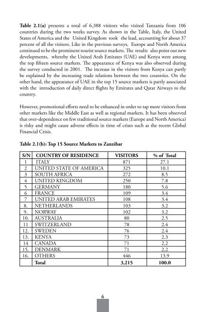 TANZANIA TOURISM SECTOR SURVEY - Bank of Tanzania