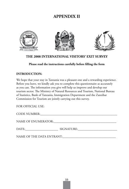 TANZANIA TOURISM SECTOR SURVEY - Bank of Tanzania