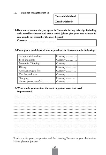 TANZANIA TOURISM SECTOR SURVEY - Bank of Tanzania