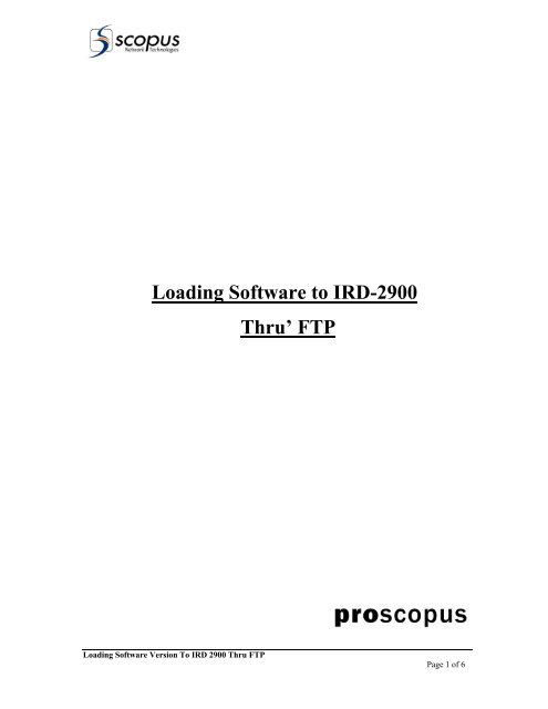 Loading Software to IRD-2900 Thru' FTP - TBC Integration