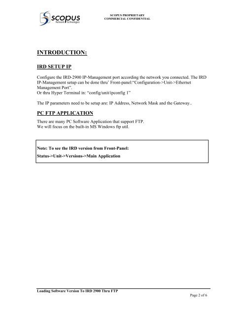 Loading Software to IRD-2900 Thru' FTP - TBC Integration