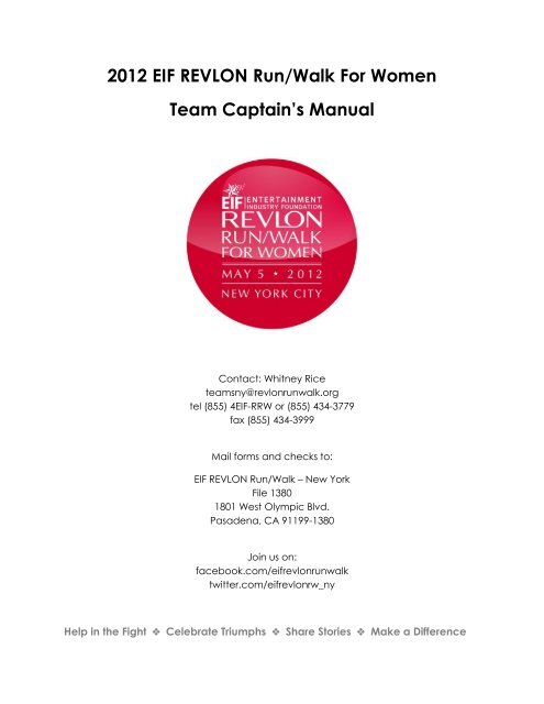 2012 EIF REVLON Run/Walk For Women Team Captain's Manual