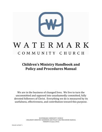 Children's Ministry Handbook and Policy and Procedures Manual