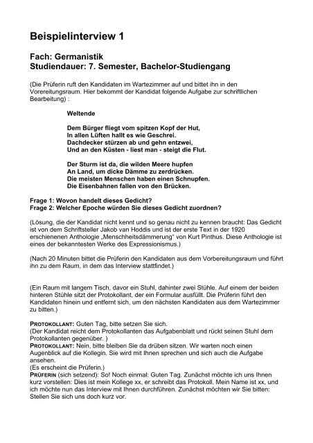 Beispielinterview 1 Fach: Germanistik Studiendauer - APS