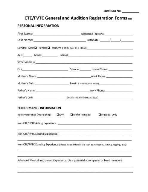 Audition packet sample - Children's Theatre of Elgin