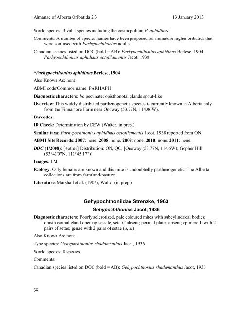 A guide to Oribatid Identification for the ABMI: - Royal Alberta Museum