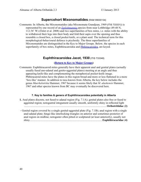 A guide to Oribatid Identification for the ABMI: - Royal Alberta Museum