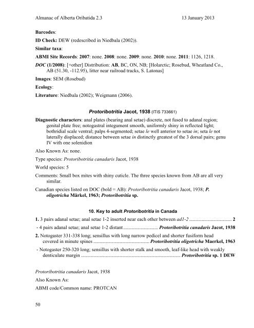 A guide to Oribatid Identification for the ABMI: - Royal Alberta Museum